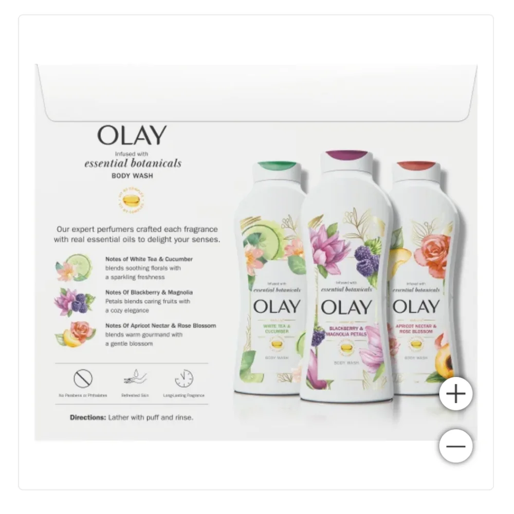 New! Olay Essential Botanicals Body Wash 23.6 fl oz, 3-pack Soap Skin Soft NIB!! - Picture 2 of 5